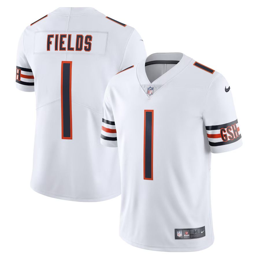 Men Chicago Bears #1 Justin Fields Nike White Vapor Limited NFL Jersey->chicago bears->NFL Jersey